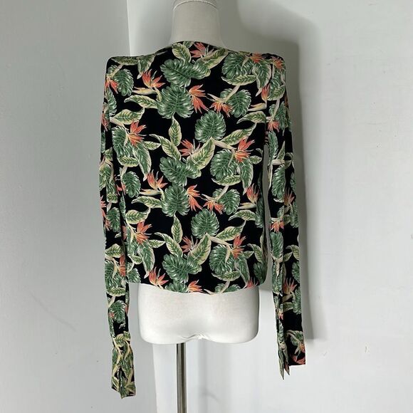 For Love And Lemons Palm Print Tropical Cross Over Blouse - Picture 4 of 5